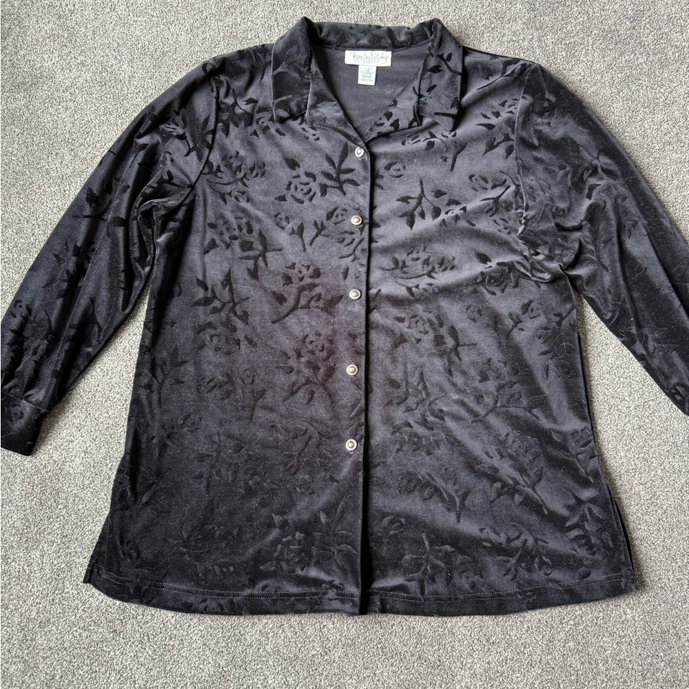 Diane Von Furstenberg Black Floral Burnout Button-Down Top